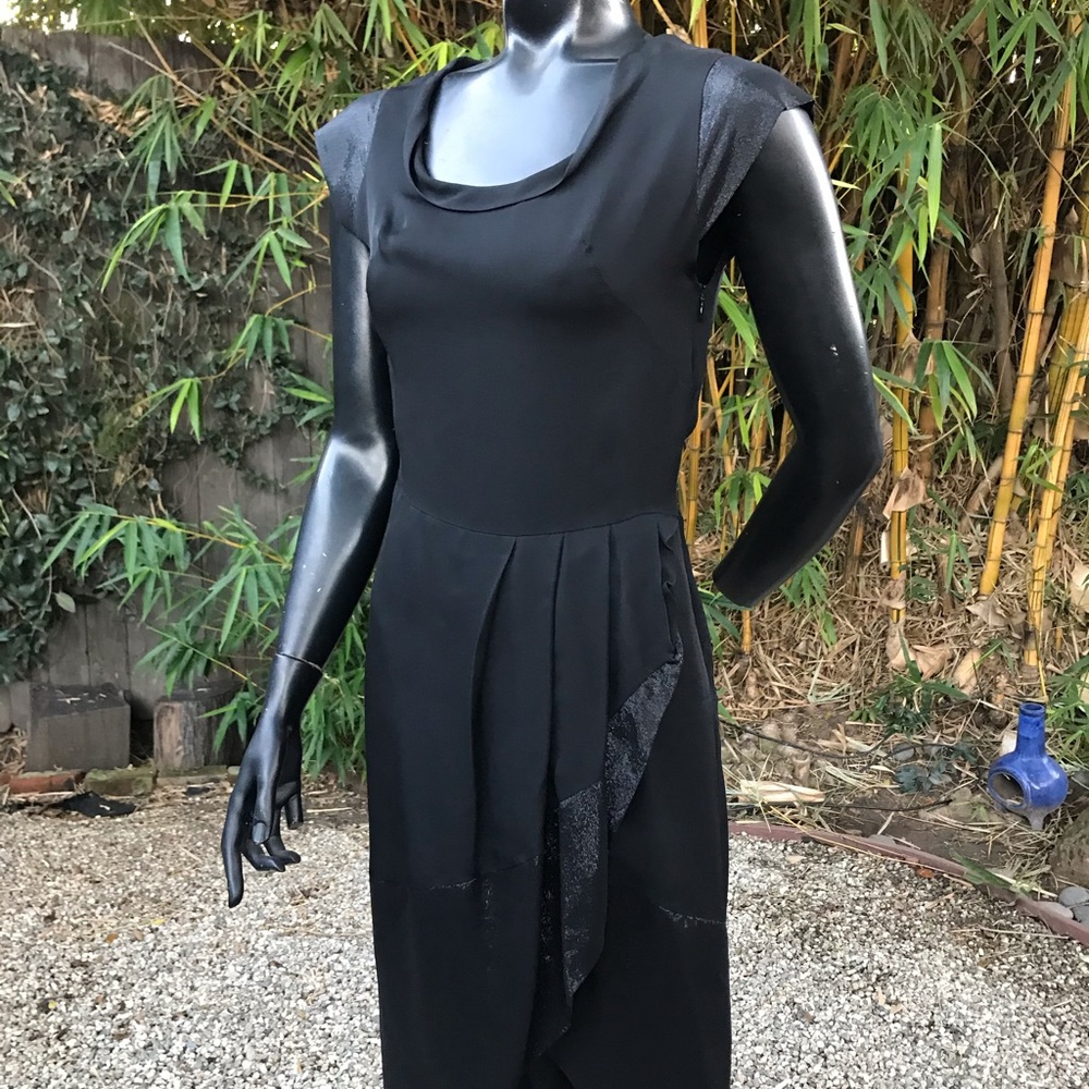 Black Midi Dress Hi-Low Hem